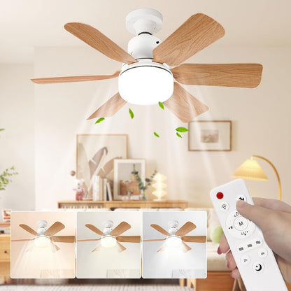Ventilateur Plafond avec Lumiere,télécommande,51CM，Lustre Chambre,Grain de Bois,3 Vitesses,Réglage continu Luminosité et Température de Couleur,pour les Chambres, les Balcons, les Couloirs et les Salo