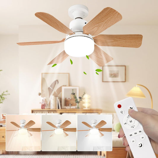 Ventilateur Plafond avec Lumiere,télécommande,51CM，Lustre Chambre,Grain de Bois,3 Vitesses,Réglage continu Luminosité et Température de Couleur,pour les Chambres, les Balcons, les Couloirs et les Salo