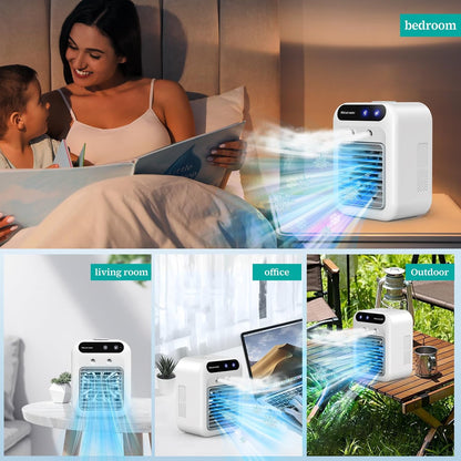 Climatiseur portable, climatiseur portable silencieux 4 en 1, capacité de 500 ml, deux vitesses de ventilation, deux modes de pulvérisation, mini climatiseur, convient aux bureaux et aux chambres.