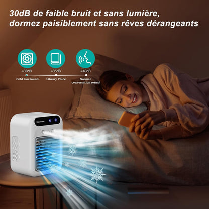 Climatiseur portable, climatiseur portable silencieux 4 en 1, capacité de 500 ml, deux vitesses de ventilation, deux modes de pulvérisation, mini climatiseur, convient aux bureaux et aux chambres.