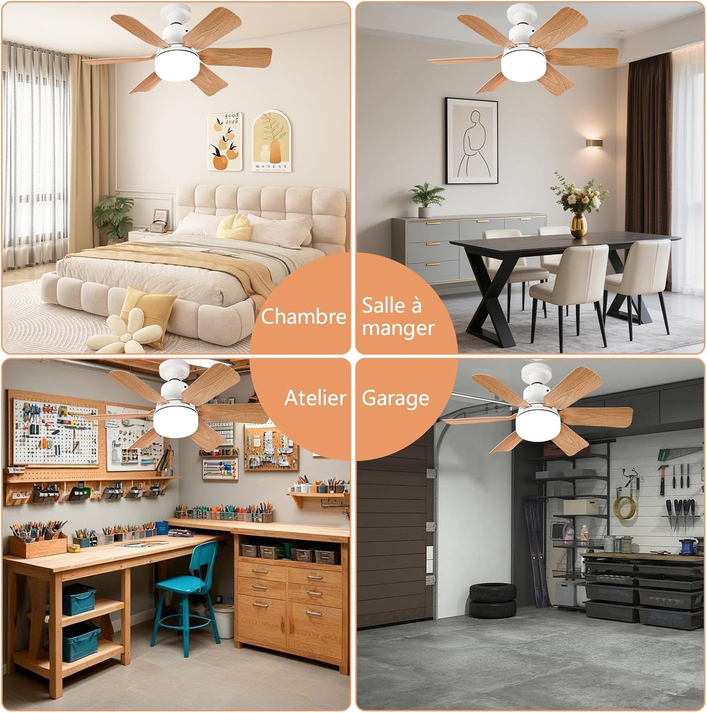 Ventilateur Plafond avec Lumiere,télécommande,51CM，Lustre Chambre,Grain de Bois,3 Vitesses,Réglage continu Luminosité et Température de Couleur,pour les Chambres, les Balcons, les Couloirs et les Salo