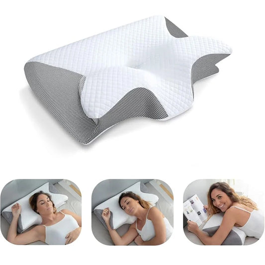 Oreiller cervical en mousse à mémoire de forme, 2 en 1 – Oreiller orthopédique ergonomique à contour pour douleurs cervicales