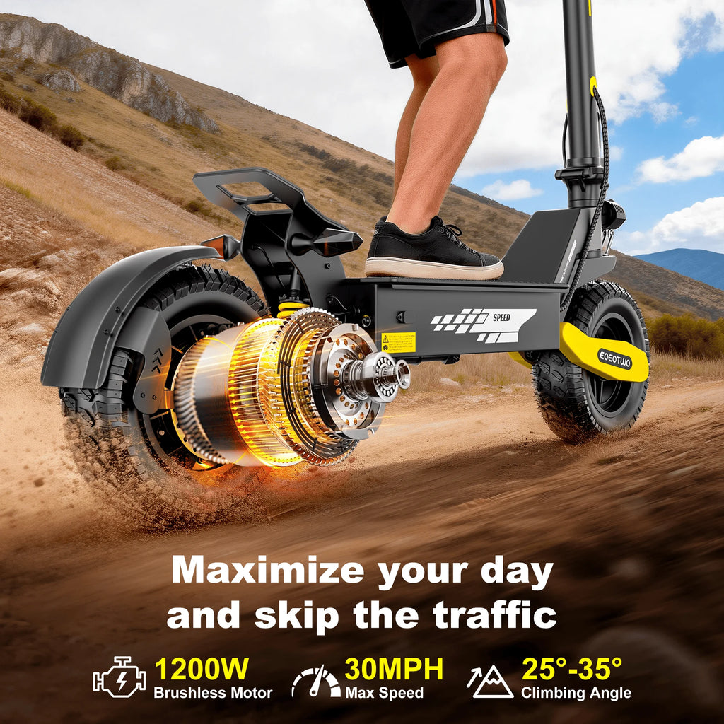EOEOTWO Trottinette Électrique 1200W Tout-Terrain – 48V Longue Portée, 48 km/h, Pneus 11" Tubeless, Pliable