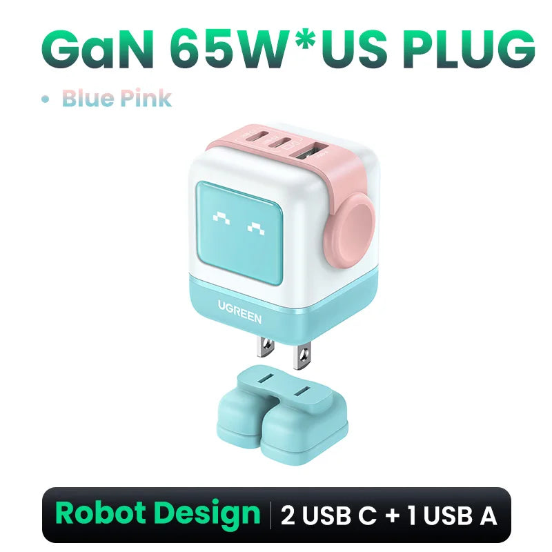 UGREEN 65W GaN Charger Uno Robot Design Quick Charge 4.0 3.0 PPS for iPhone 17 16 Pro Macbook Air Laptop Tablet PD Fast Charger