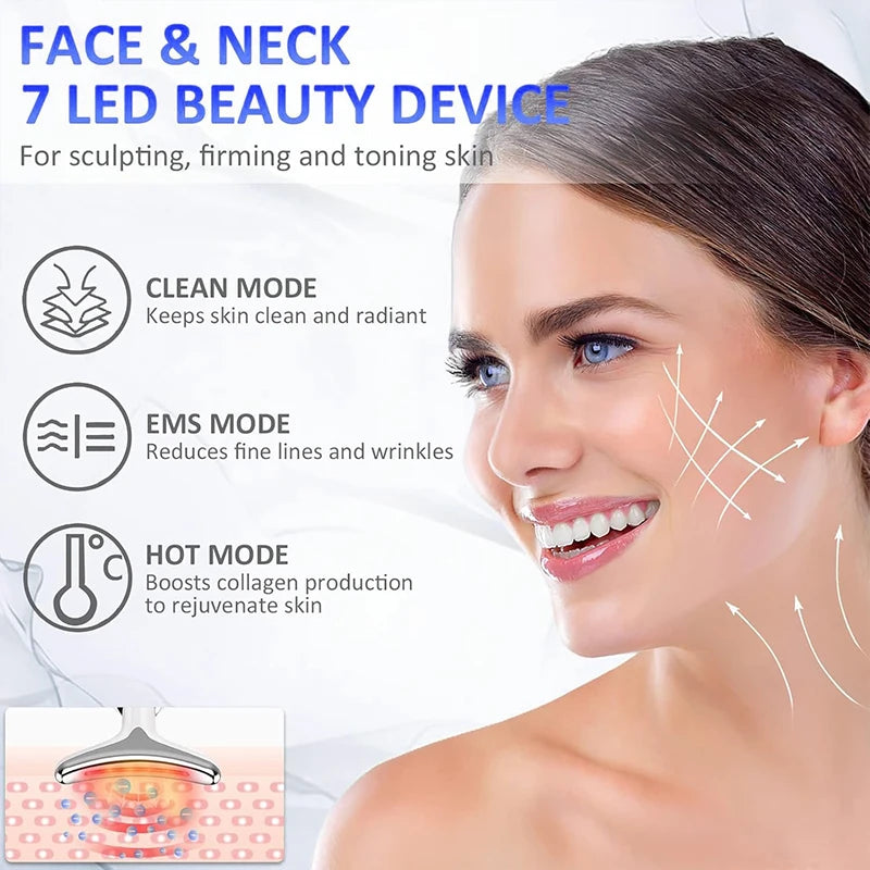 Appareil de beauté EMS pour le cou 7 couleurs – Lifting, anti-rides & photothérapie LED