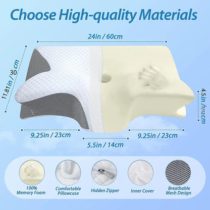 Oreiller cervical en mousse à mémoire de forme, 2 en 1 – Oreiller orthopédique ergonomique à contour pour douleurs cervicales