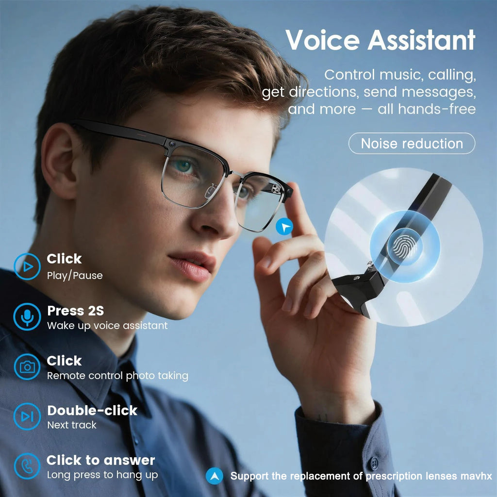 Lunettes Connectées Intelligentes 800W – Caméra, IA, Traduction Vocale & Appels