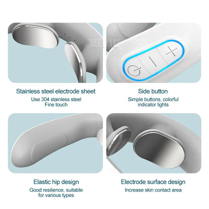 Appareil de massage cervical électrique intelligent EMS à impulsions, soulagement de la douleur, relaxation et massage par pétrissage musculaire TENS