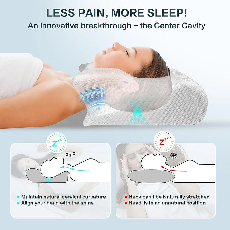 Oreiller cervical en mousse à mémoire de forme, 2 en 1 – Oreiller orthopédique ergonomique à contour pour douleurs cervicales