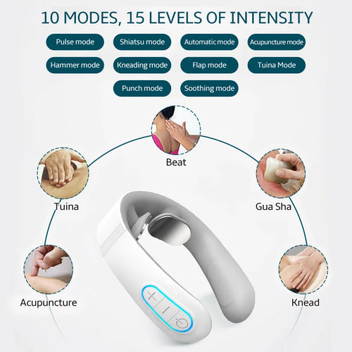 Appareil de massage cervical électrique intelligent EMS à impulsions, soulagement de la douleur, relaxation et massage par pétrissage musculaire TENS
