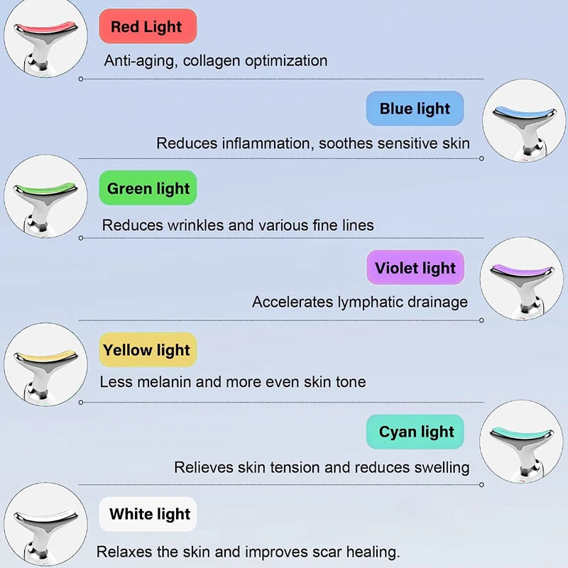 Appareil de beauté EMS pour le cou 7 couleurs – Lifting, anti-rides & photothérapie LED