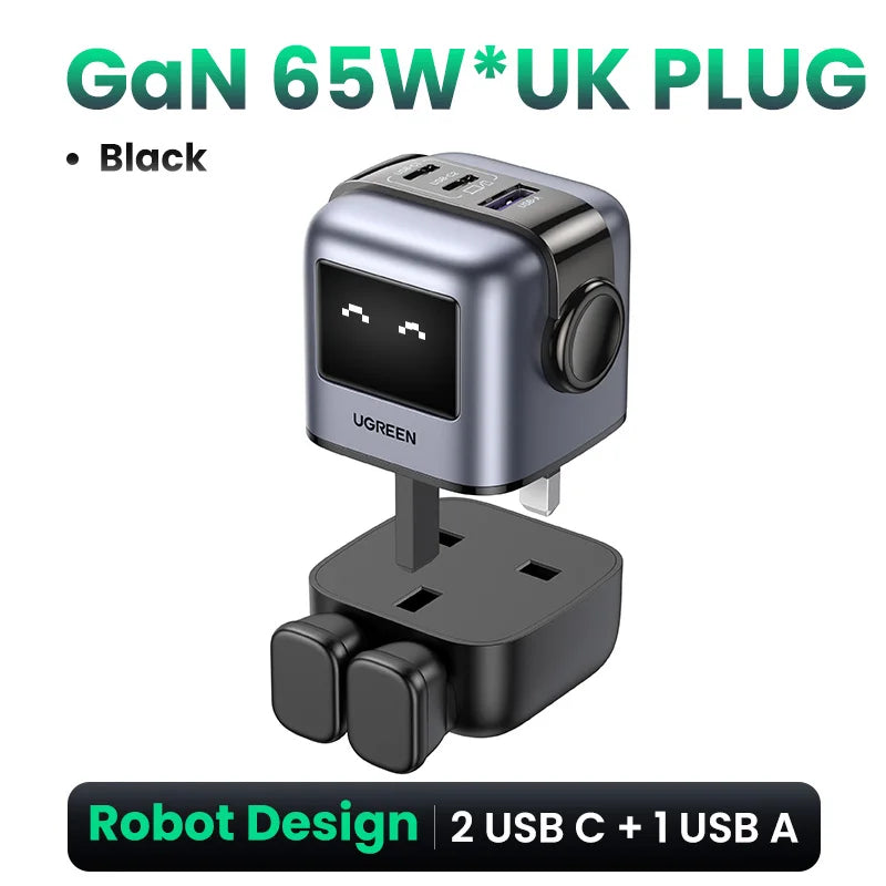 UGREEN 65W GaN Charger Uno Robot Design Quick Charge 4.0 3.0 PPS for iPhone 17 16 Pro Macbook Air Laptop Tablet PD Fast Charger