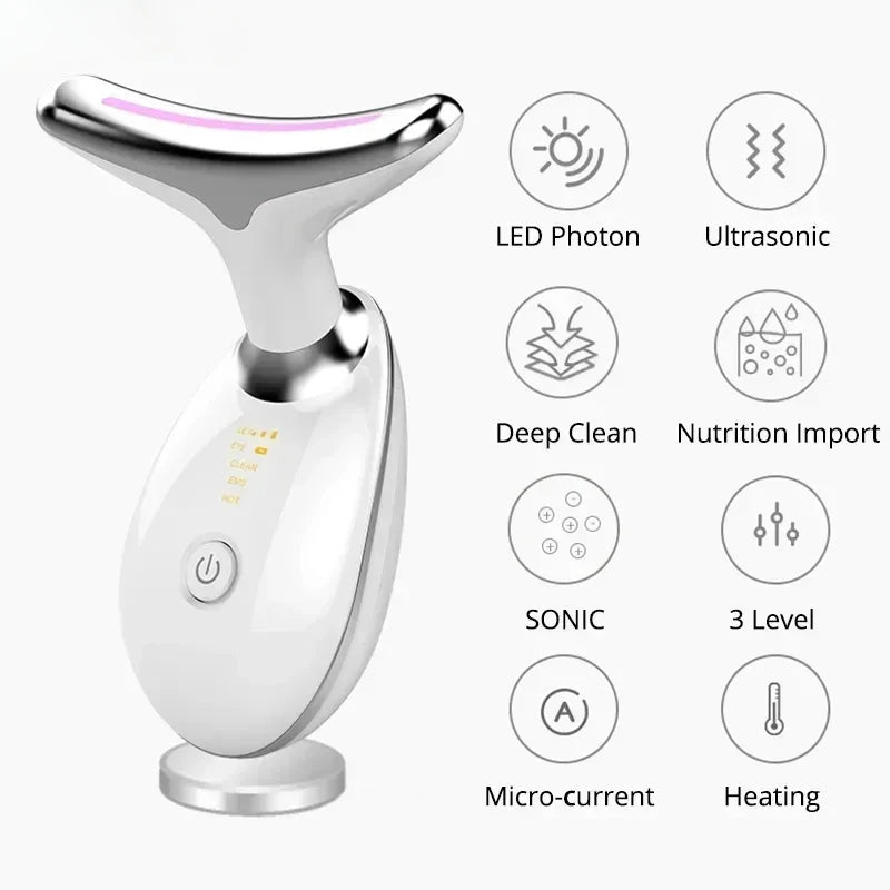 Appareil de beauté EMS pour le cou 7 couleurs – Lifting, anti-rides & photothérapie LED
