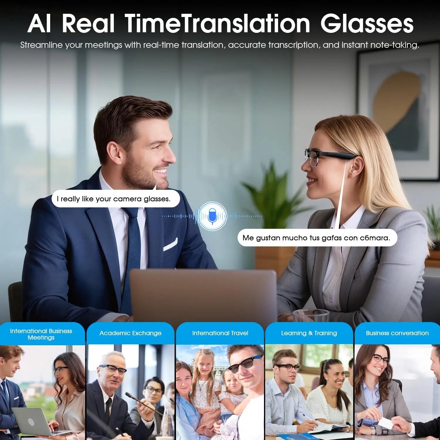Lunettes Connectées Intelligentes 800W – Caméra, IA, Traduction Vocale & Appels