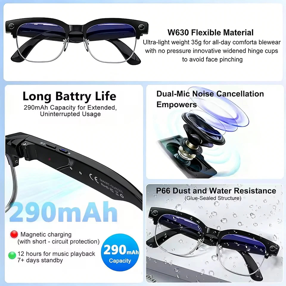 Lunettes Connectées Intelligentes 800W – Caméra, IA, Traduction Vocale & Appels