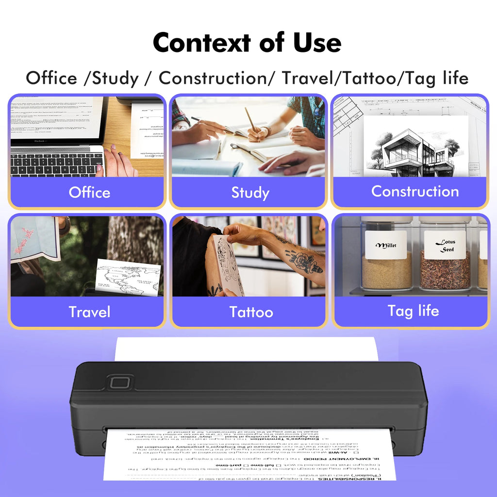 A4 Document Portable Thermal Printer Bluetooth Tattoo Printer Wireless Tattoo Stencil Printer Compatible with Phone/Pad/Tablet