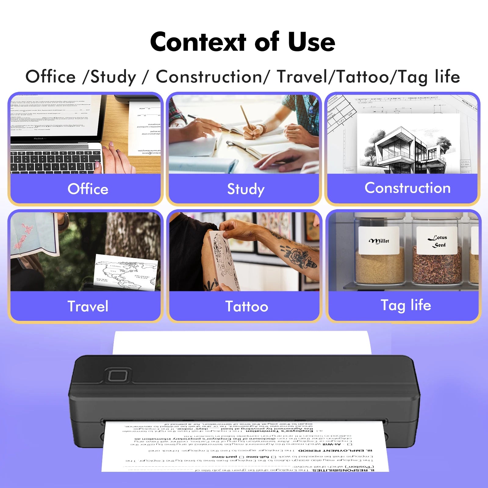 A4 Document Portable Thermal Printer Bluetooth Tattoo Printer Wireless Tattoo Stencil Printer Compatible with Phone/Pad/Tablet