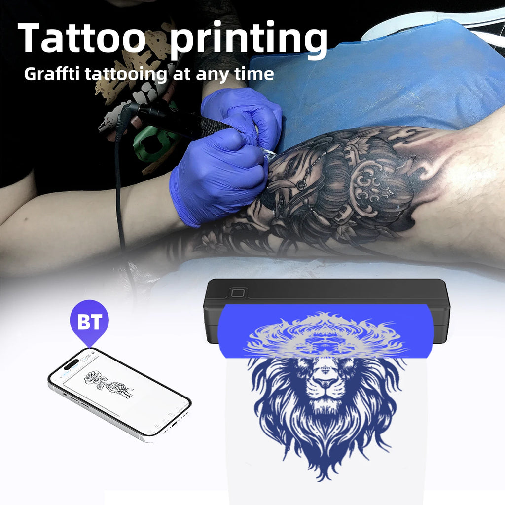 A4 Document Portable Thermal Printer Bluetooth Tattoo Printer Wireless Tattoo Stencil Printer Compatible with Phone/Pad/Tablet