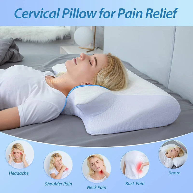 Oreiller cervical en mousse à mémoire de forme, 2 en 1 – Oreiller orthopédique ergonomique à contour pour douleurs cervicales