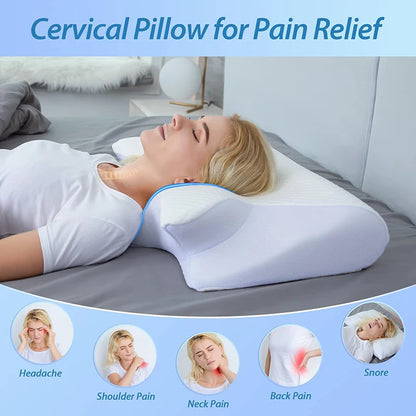 Oreiller cervical en mousse à mémoire de forme, 2 en 1 – Oreiller orthopédique ergonomique à contour pour douleurs cervicales