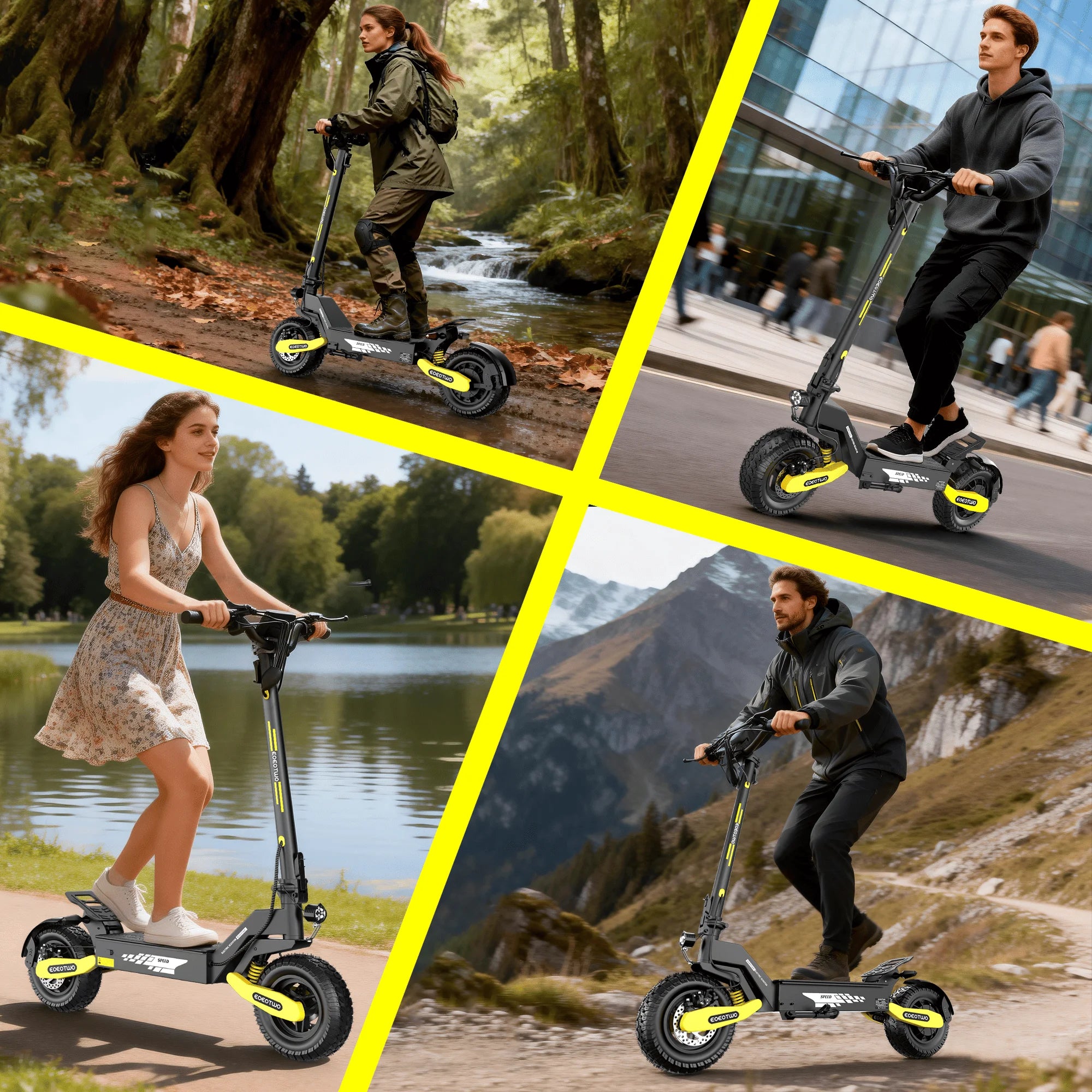 EOEOTWO Trottinette Électrique 1200W Tout-Terrain – 48V Longue Portée, 48 km/h, Pneus 11" Tubeless, Pliable