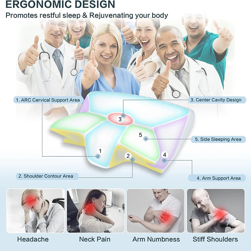 Oreiller cervical en mousse à mémoire de forme, 2 en 1 – Oreiller orthopédique ergonomique à contour pour douleurs cervicales